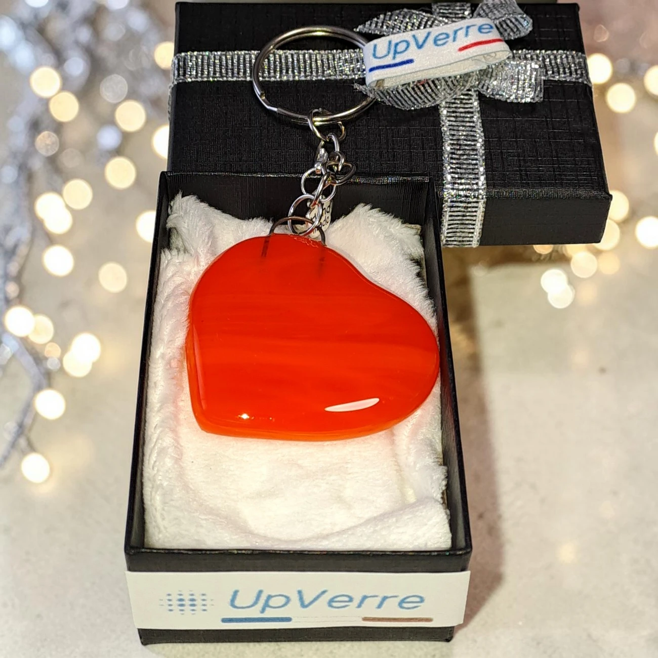 Cœur orange en verre fusionné 4x4 cm fait main UpVerre