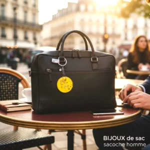 Bijoux de Sac Porte clé mécano jaune Bijoux de Sac Porte clé verre fusing mécano jaune