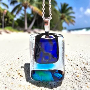 pendentif verre dichroïque bleu vert fait main France
