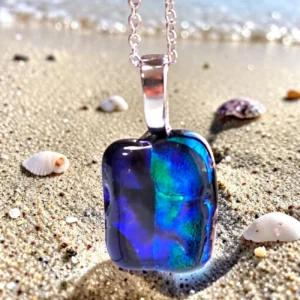 pendentif verre dichroïque bleu vert intense fait main France