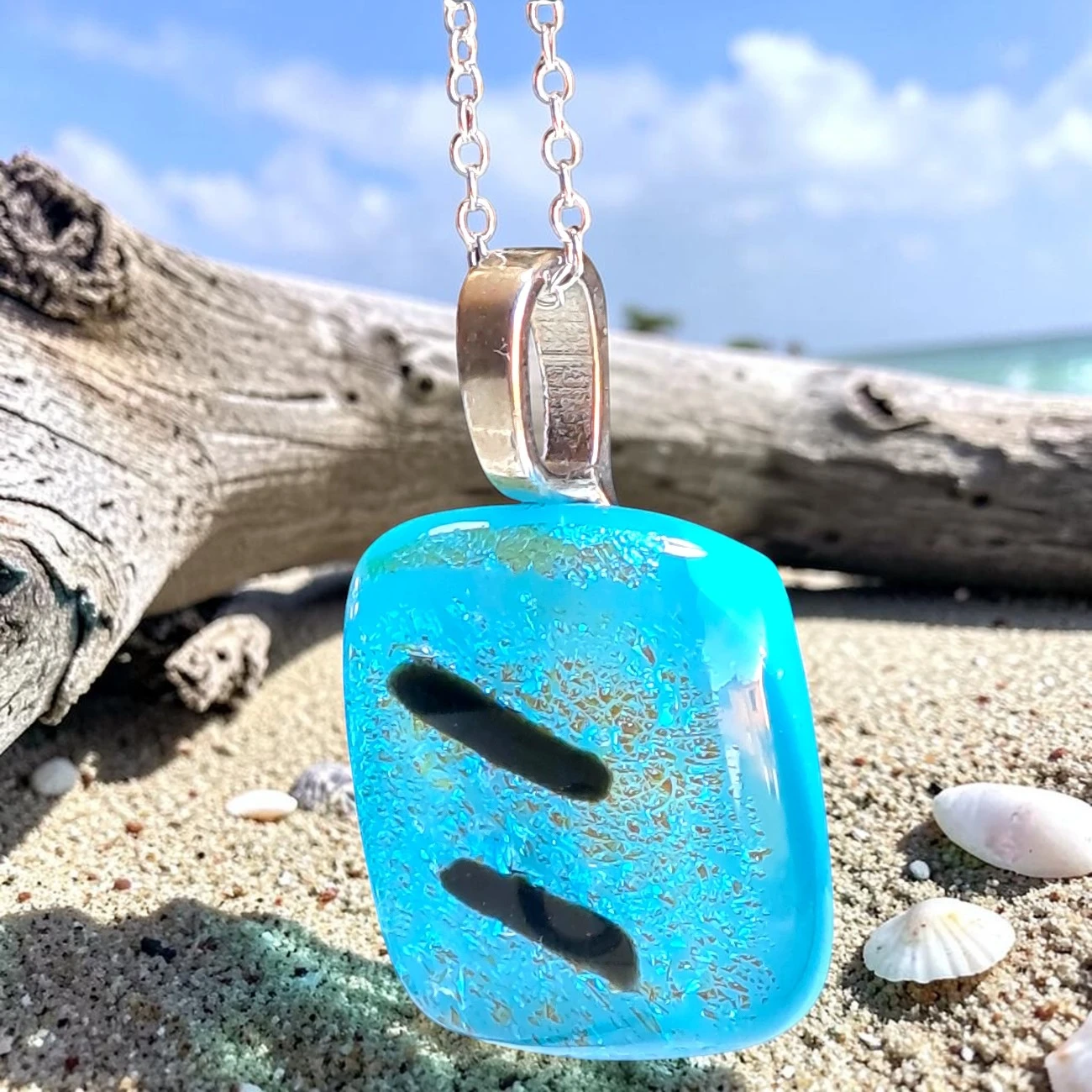 Pendentif Verre Dichroïque Bleu