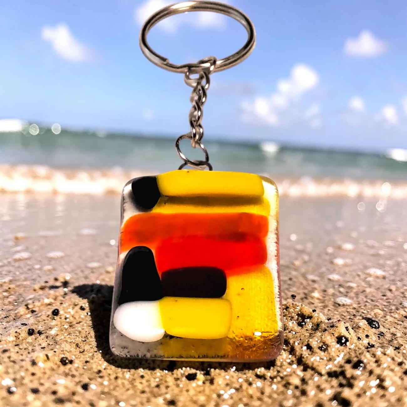Porte Clés Verre Orange Jaune Noir