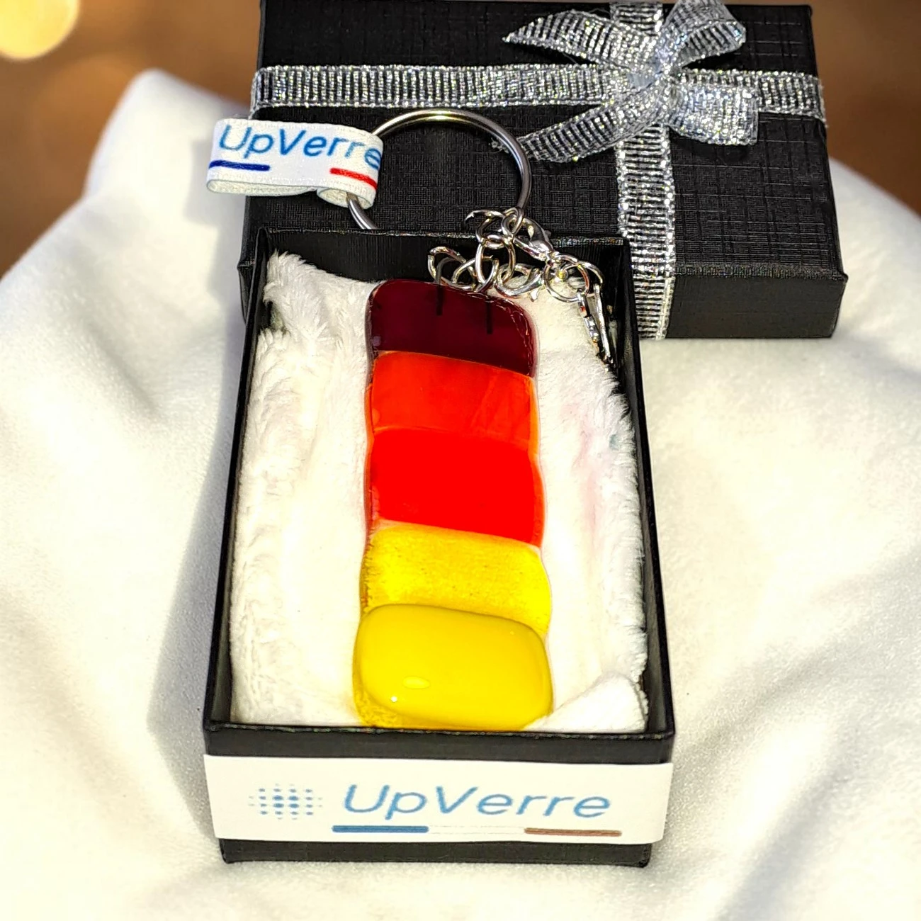Porte Clés Verre orange dégradé Fait main
