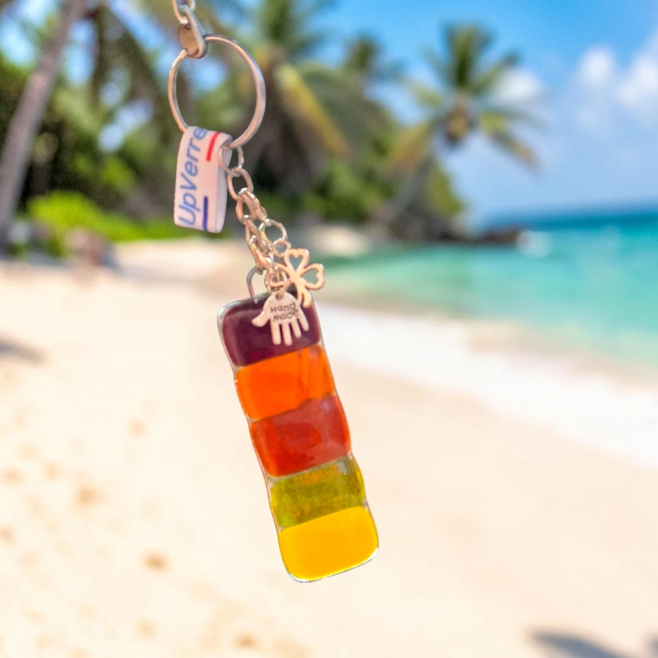 Porte Clés Verre orange dégradé Fait main
