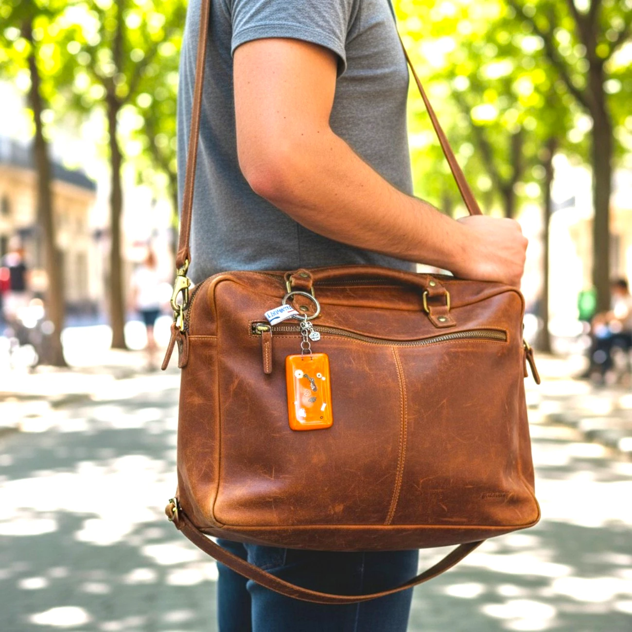 Porte clés Verre fusing Mécanisme montre orange