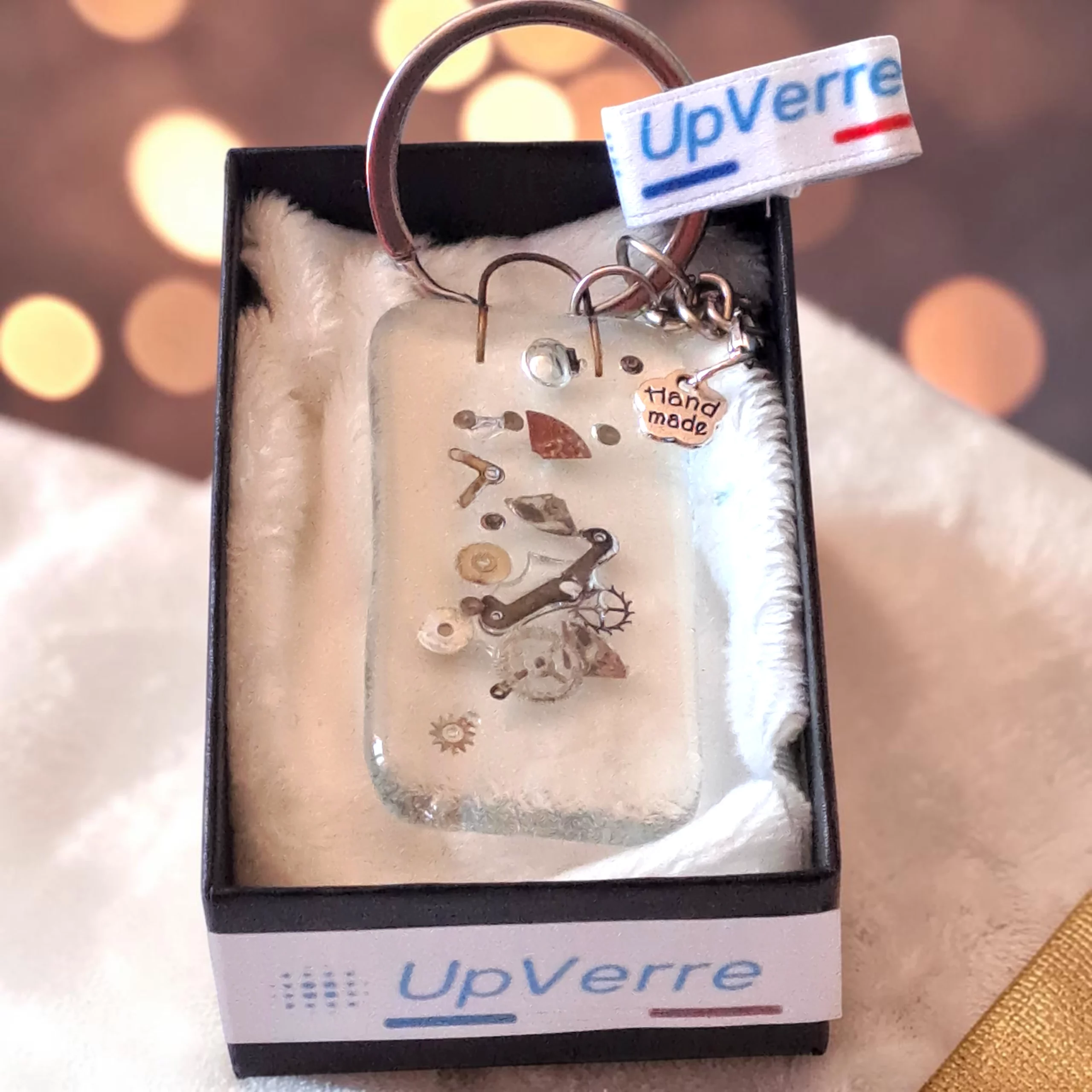 Porte clés Verre fusing Mécanisme montre transparent