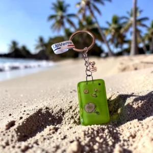 Porte clés Verre fusing Mécanisme montre vert