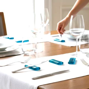 porte-couteaux-verre-fusing-bleu-turquoise-lot-6-1 Porte-couteaux ou repose-couteaux de table en verre fusing bleu turquoise transparent lot de 6 avec étui tissu Oeko-Tex