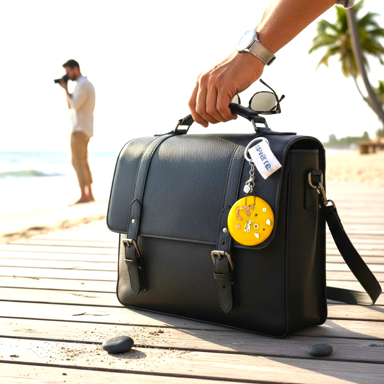 porte-clés upcycling mécanisme montre verre jaune fait main