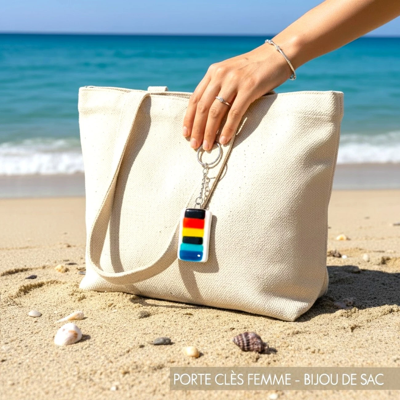bijou de sac verre fusionné arc-en-ciel centré artisanal France