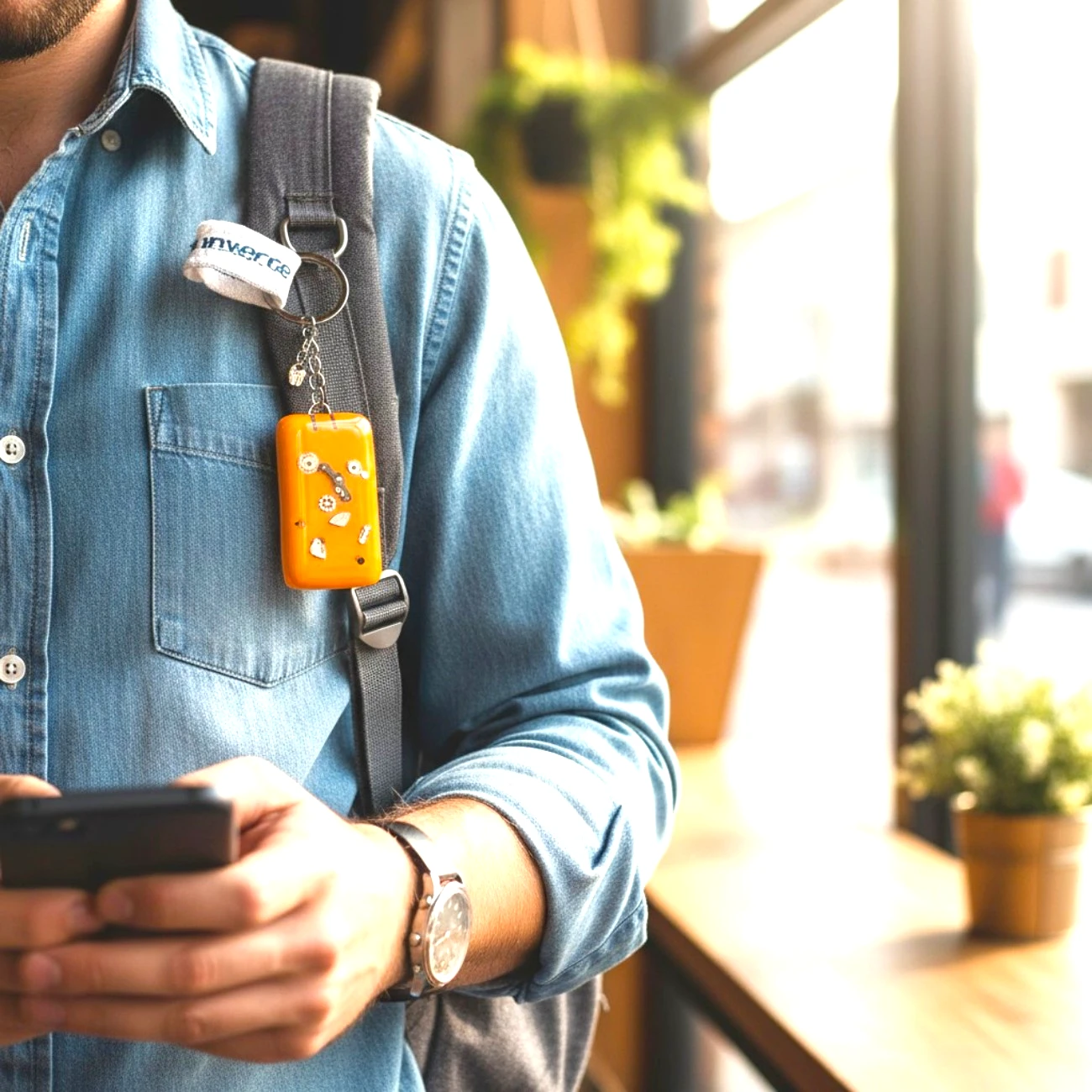 porte-clés verre fusionné mécanisme montre orange rectangle
