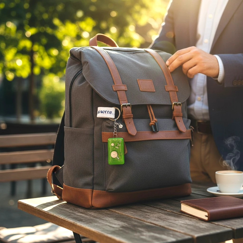 porte-clés upcycling mécanisme montre verre vert rectangle fait main