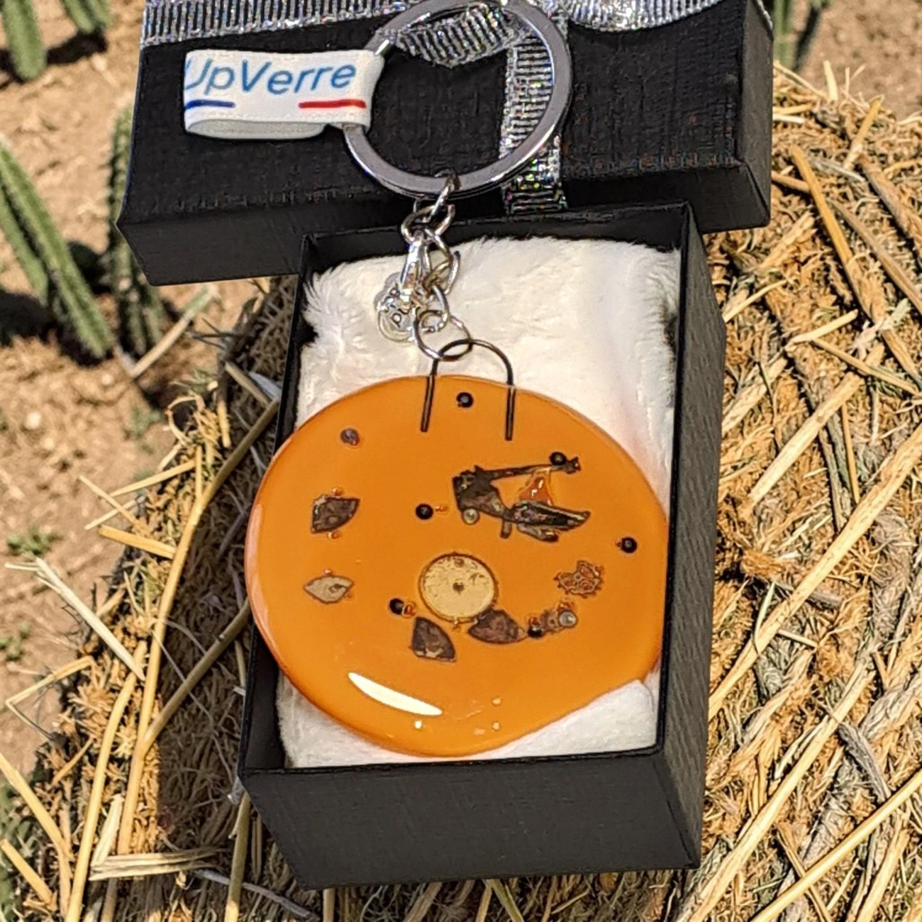 porte-clés verre mécanisme montre orange