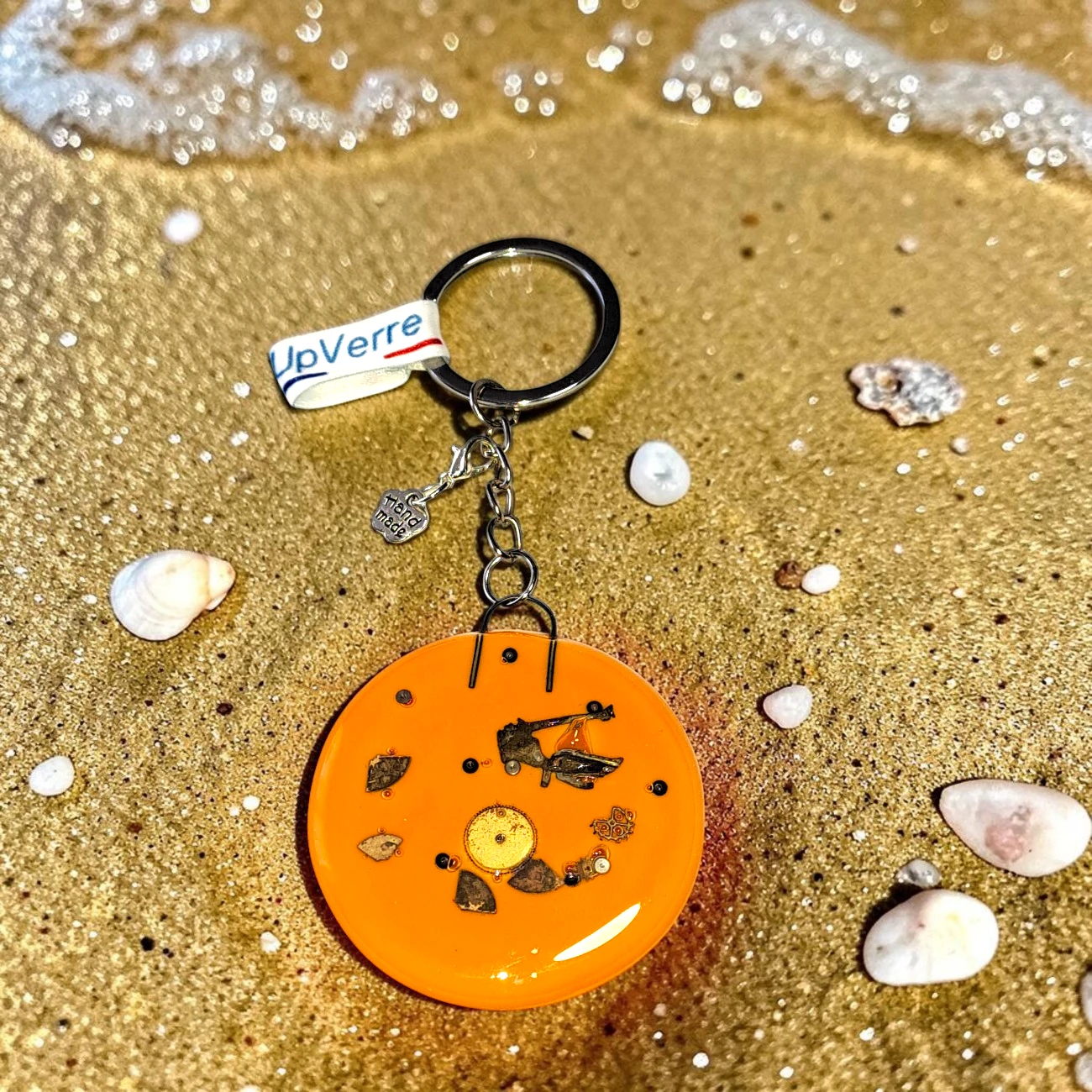 porte-clés verre mécanisme montre orange