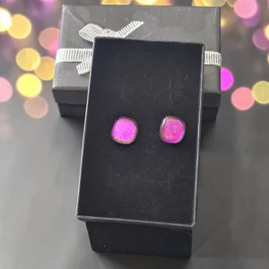 Boucles d’oreilles verre dichroïque violet fait main France