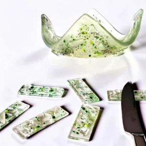Ensemble Porte Couteaux et Bougeoir en verre vert