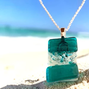 Pendentif Verre Bleu Art déco - Fait main en France