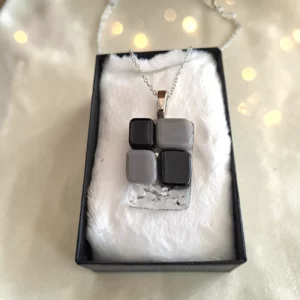Pendentif Verre Damier Noir et Blanc - Art Déco