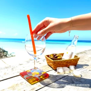 Coffret Apéritif Bar Orange en verre fusionné – Sous-verre & Mélangeur à cocktail