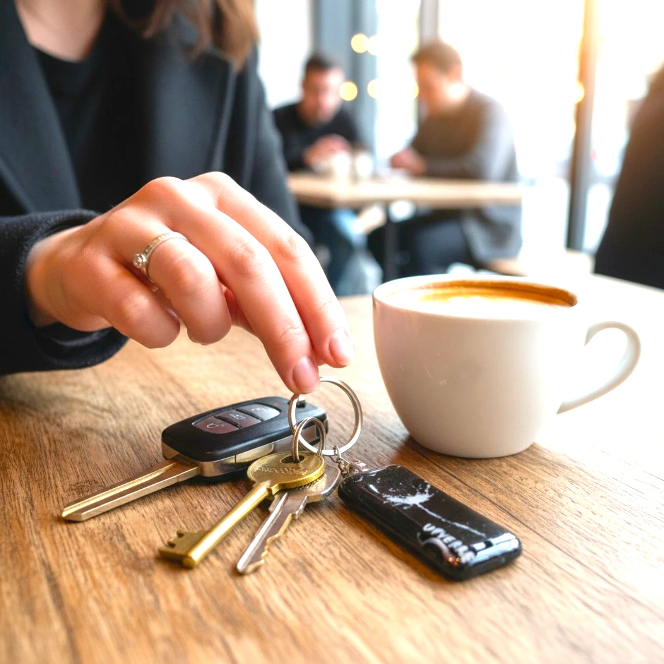 Porte-clés bijou sac pissenlit verre fait main France. Pissenlit blanc incrusté dans verre noir par fusing.