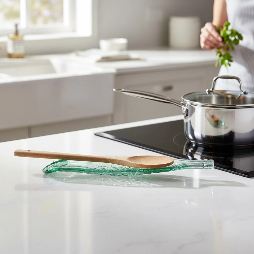 Repose cuillère en verre Bouteille fondue – Transparent