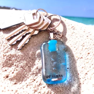 porte-clés bijou sac bleu turquoise verre fait main France