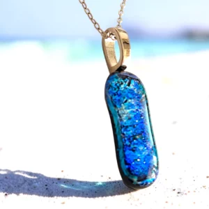 Pendentif Verre Dichroïque Bleu Turquoise - Fait Main France