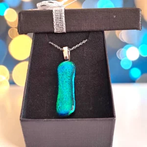 Pendentif Verre Dichroïque Bleu Vert - Fait Main France