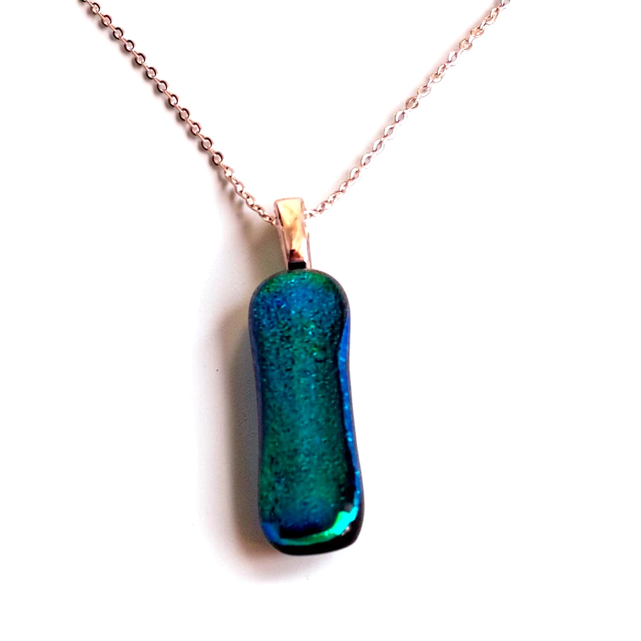 Pendentif Verre Dichroïque Bleu Vert - Fait Main France