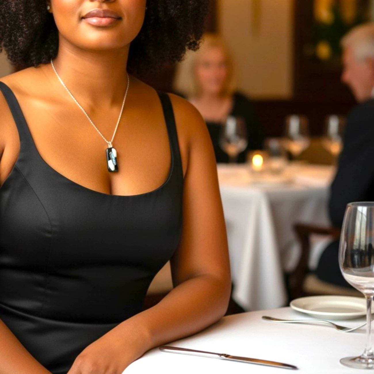 Pendentif verre noir blanc dichroïque fait main France — bijou artisanal