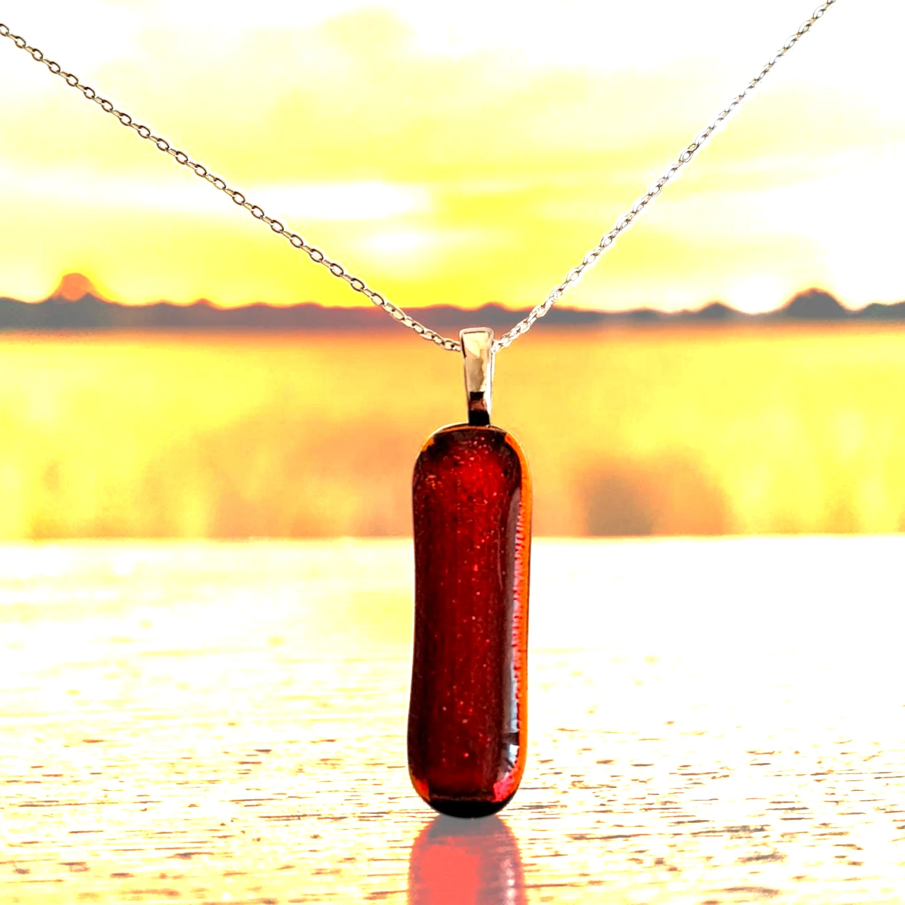 Pendentif Verre Dichroïque Orange Rouge- Fait Main France