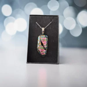 pendentif dichroïque or rose bleu vert irisé artisanal France