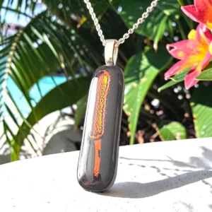 Pendentif verre dichroïque noir orange fait main France — bijou artisanal