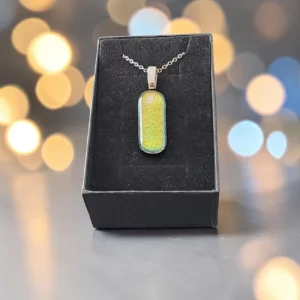 pendentif verre dichroïque vert jaune citron fait main France écrin