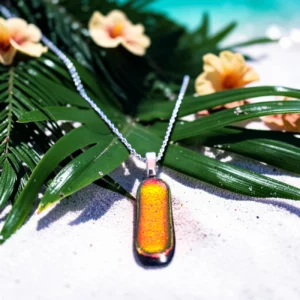 Pendentif verre dichroïque orange cuivré fait main France — bijou artisanal